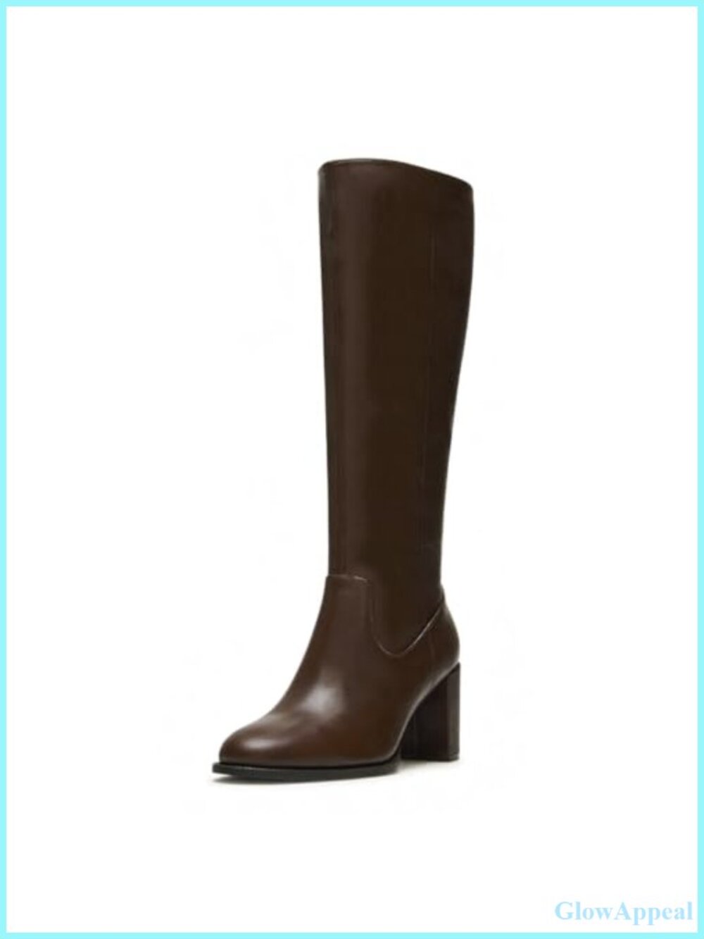 Knee High Boots Chunky Heel Side Zipper Round Toe Tall Dress Boots